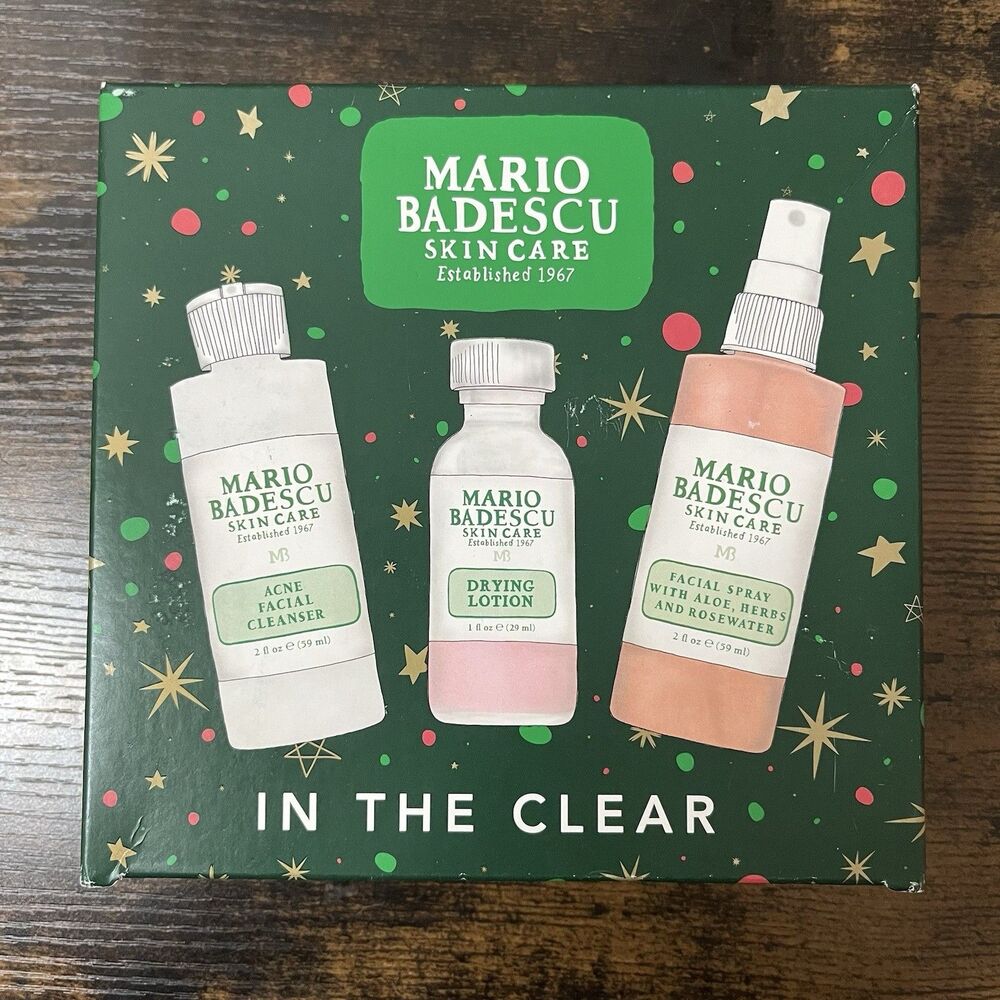 Mario Badescu In The Clear Skin Care Set Kit Travel Size NIB Acne Cleanser Spray